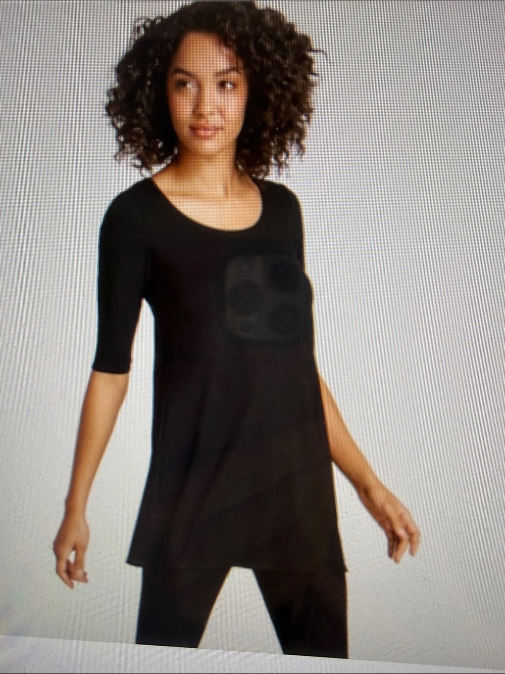 Eileen Fisher Black Scoop Neck Swing Jersey Stretch Knit Tunic Elbow Sleeve 1X
